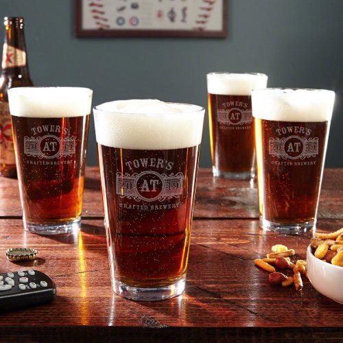 Set of 4 Engraved Marquee Beer Glasses