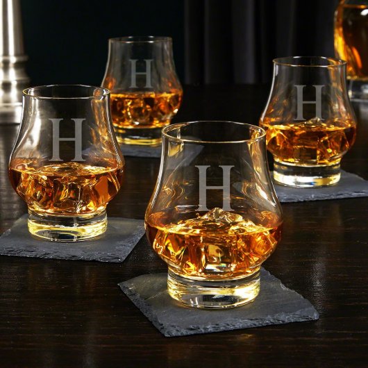 Set of 4 Engraved Wescott Double Whiskey Glasses (Front)