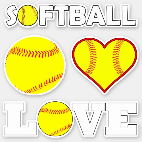 Set of 4 Fastpitch Softball Player Love Sports Sticker