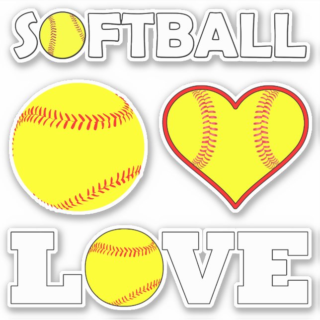 Set of 4 Fastpitch Softball Player Love Sports Sticker (Front)