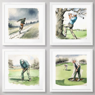 Set of 4 Framed Golf Art Prints