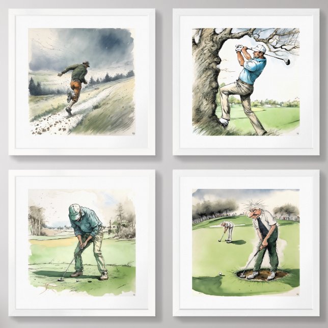 Set of 4 Framed Golf Art Prints (Front)