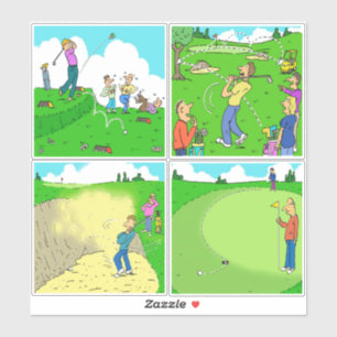 Set of 4 Funny Golf Cartoons. Sticker