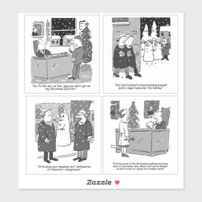 Set of 4 Funny Legal Theme Cartoons. Sticker (Sheet)