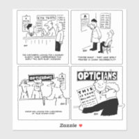 Set of 4 Funny Optician Cartoons. Sticker