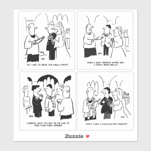 Set of 4 Funny Wedding Cartoons. Sticker (Sheet)