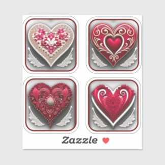 Set of 4 Hearts with Soft Grey Background Sticker