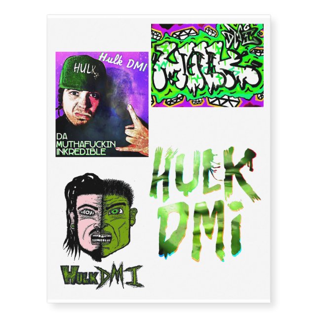 Set Of 4 Hulk DMI Temporary Tattoos (Front)