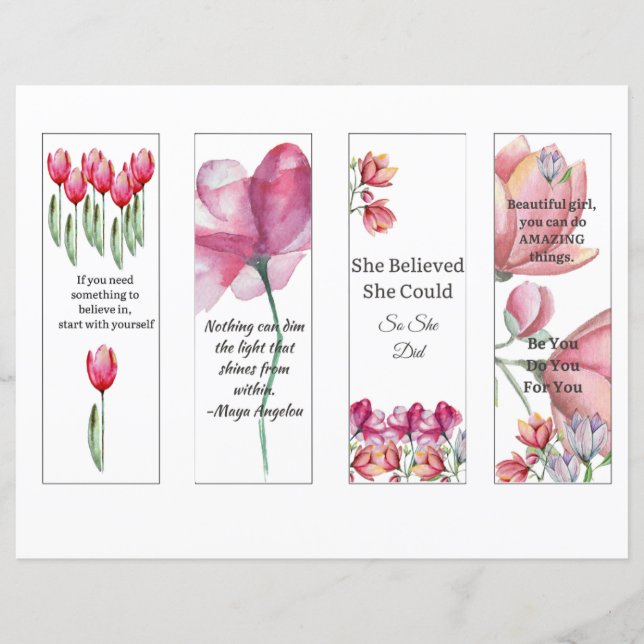Set of 4 Inspiring Bookmarks for Women (Front)