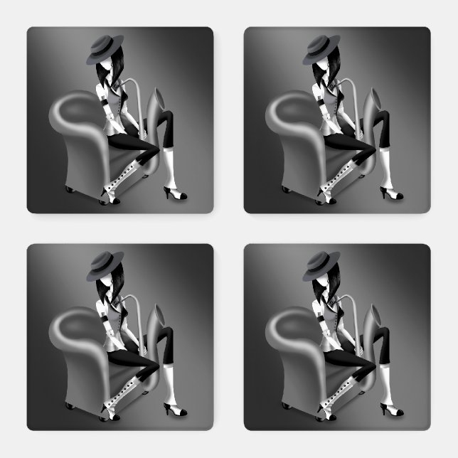 Set of 4 Jazz-Inspired Acrylic Coasters  (Set)