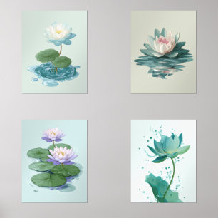 Set of 4 Minimalist Lotus Prints