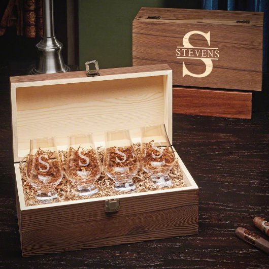 Set of 4 Monogram Glencarin Whiskey Glasses (Open)
