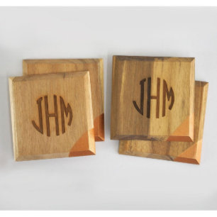 Set of 4 Monogram Square Wooden Coasters