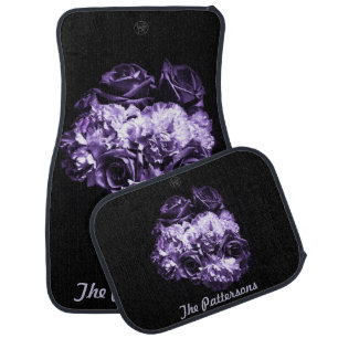 Set of 4 Monogramed Purple/White Rose Car Floor Mat
