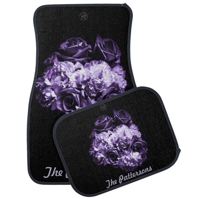 Set of 4 Monogramed Purple/White Rose Car Floor Mat (Set)
