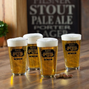 Set of 4 Neighborhood Pub Black Label Beer Glasses