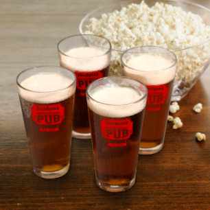 Set of 4 Neighborhood Pub Red Label Beer Glasses