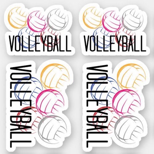 Set of 4 Neon Volleyballs Custom_Cut Stickers