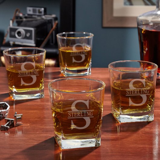 Set of 4 Oakmont Design Rutherford Whiskey Glasses (Front)