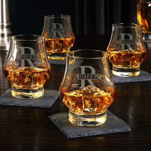 Set of 4 Oakmont Engraved Wescott Whiskey Glasses (Front)