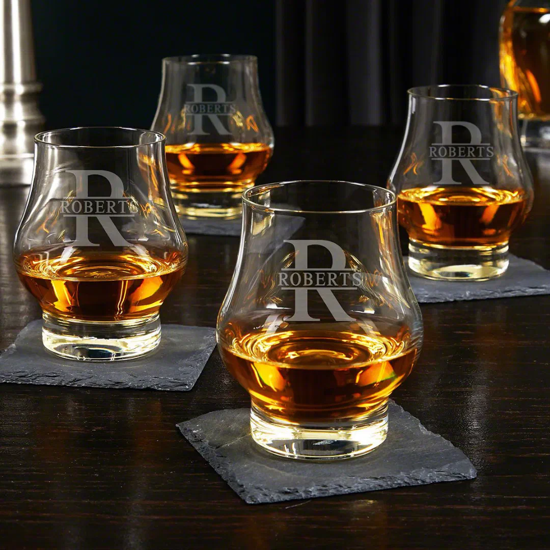 Set of 4 Oakmont Engraved Wescott Whiskey Glasses (Front)