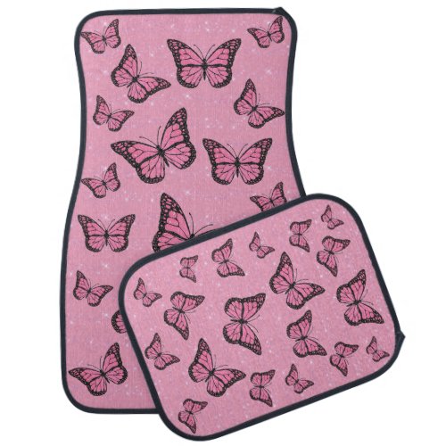 set of 4 pink butterflies design car floor mat