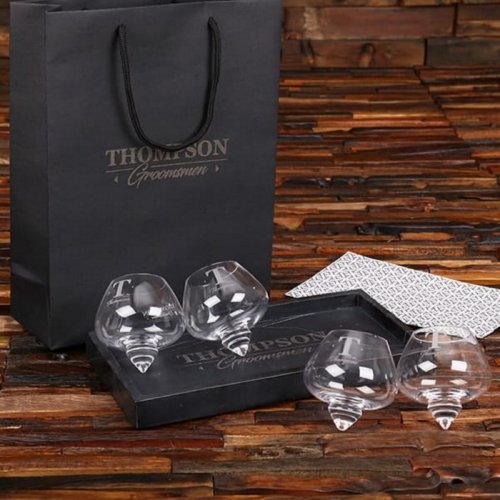 Set of 4 Rocking Whiskey Glasses with Marble Tray