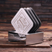 Set of 4 Single Initial Square Steel Coasters (Front)