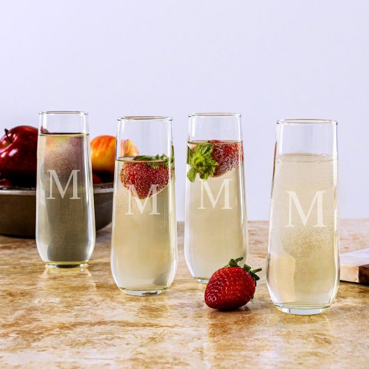 Set of 4 Stemless Engraved Reims Champagne Flutes (Lifestyle)