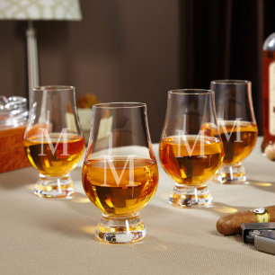 Set of 4 Stylish Monogrammed Glencairn Whiskey Gla