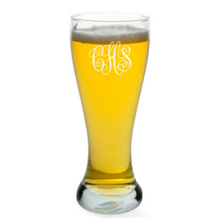 Set of 4 Stylish Monogrammed Pilsner Glasses