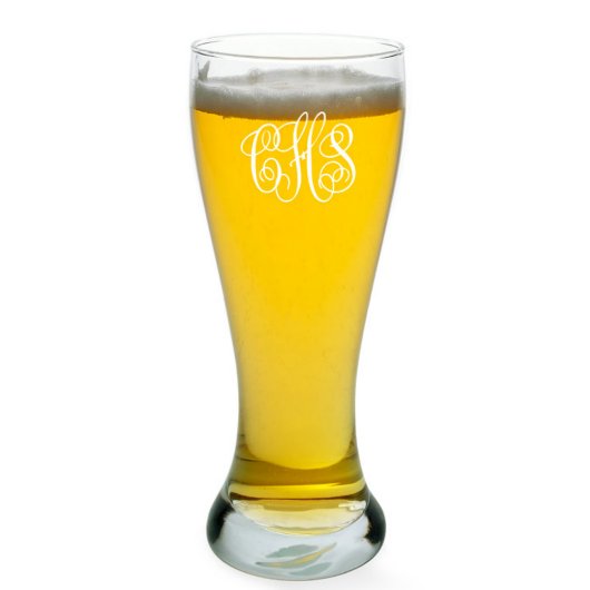 Set of 4 Stylish Monogrammed Pilsner Glasses (Front)