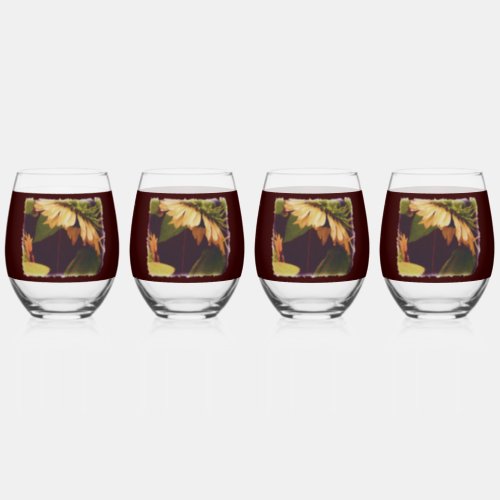 Set of 4 Sunflower Madonna  Stemless Wine Glass