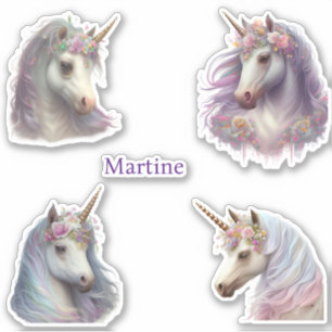 Set of 4 Unicorn Personalized Name Custom Cut Sticker