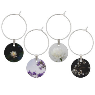 Set of 4 Unique Photo Floral Wine Charm