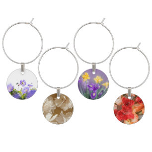 Set of 4 Unique vibrant Floral Wine Charm