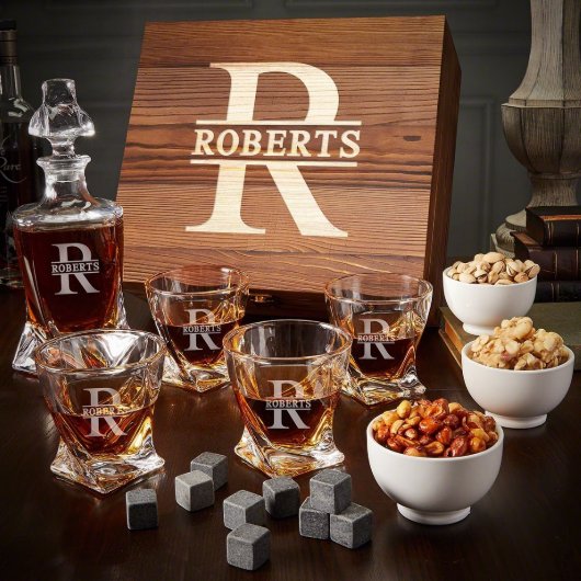 Set of 4 Vicente Glasses with Whiskey Decanter (Front)