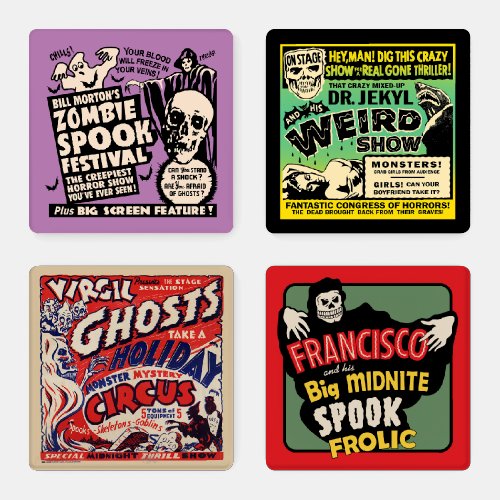 Set of 4 Vintage Spook Show Posters  Coaster Set