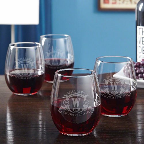 Set of 4 Westbrook Monogram Stemless Wine Glasses