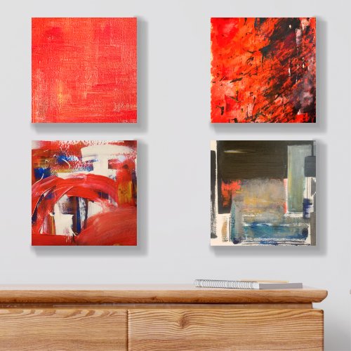 Set of 4 Wooden Wall Art Panels Wood Photo Tile