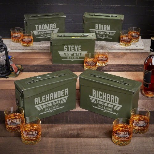 Set of 5 Ammo Cans w/ Whiskey Stones and Glasses
