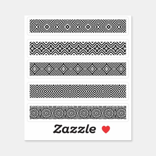 Set of 5 Black and White Op Art Patterned Borders Sticker