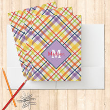 Set of 5 Bright School Plaid Monogram on Purple