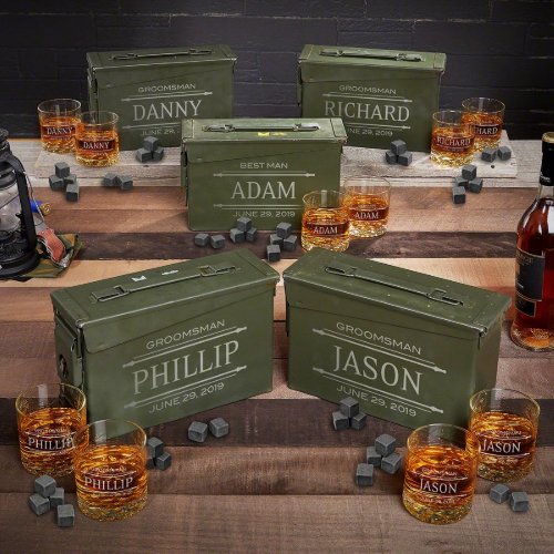 Set of 5 Cans w Cooling Stones  Whiskey Glasses