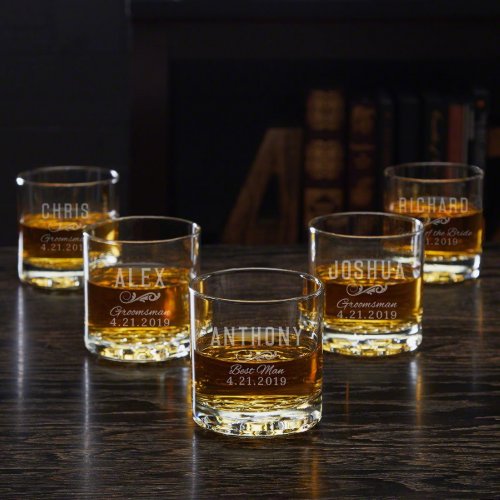 Set of 5 Classic Engraved Whiskey Glasses