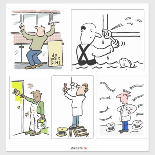 Set of 5 different tradesmen cartoons sticker