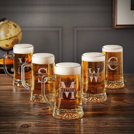 Set of 5 Durable Engraved Beer Glasses (Top)