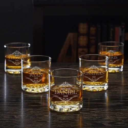 Set of 5 Engraved Buckman Whiskey Glasses