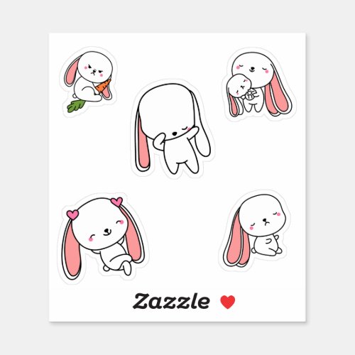 Set Of 5 Kawaii Rabbit Stickers
