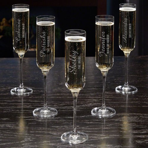 Set of 5 Memorable Engraved Champagne Flutes